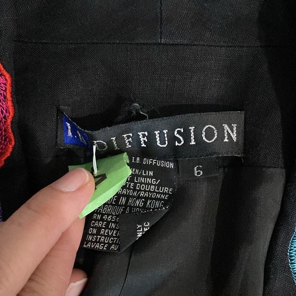 Vintage I.B. DIFFUSION Linen Embroidered Blazer Jacket SIZE 6 - Picture 3 of 7